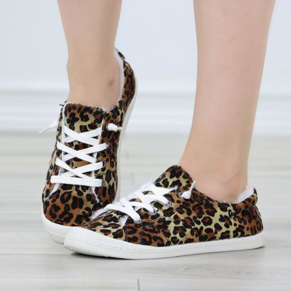 Leopard Women's Flat Sneakers Suede Lace Up Round Toe Warm Knit Lining - Picture 6 of 13